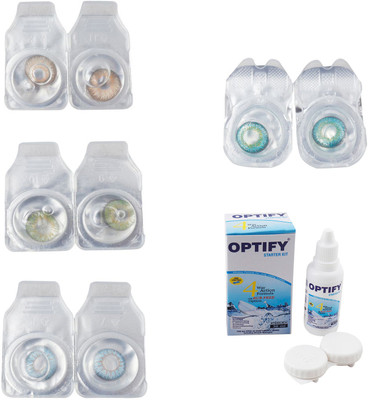 

Optify Combo Pack Monthly Color Contact Lens With Solution Monthly Contact Lens(0, Gold-Green-Sea Blue-Green Turquoise, Pack of 4)