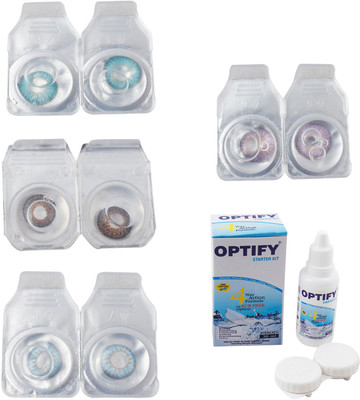 

Optify Combo Pack Monthly Color Contact Lens With Solution Monthly Contact Lens(0, Aqua-Brown-Sea Blue-Violet, Pack of 4)
