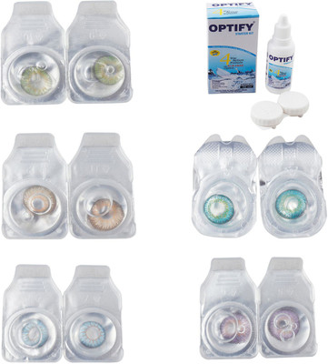 

Optify Combo Pack Monthly Color Contact Lens With Solution Monthly Contact Lens(0, Green-Hazel-Sea Blue-Green Turquoise-Violet, Pack of 5)
