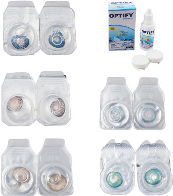 

Optify Combo Pack Monthly Color Contact Lens With Solution Monthly Contact Lens(0, Blue-Grey-Hazel-Sea Blue-Green Turquoise, Pack of 5)