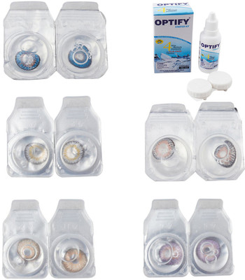 

Optify Combo Pack Monthly Color Contact Lens With Solution Monthly Contact Lens(0, Blue-Natural Grey-Gold-Grey-Violet, Pack of 5)