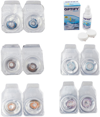 

Optify Combo Pack Monthly Color Contact Lens With Solution Monthly Contact Lens(0, Blue-Brown-Honey-Sea Blue-Violet, Pack of 5)