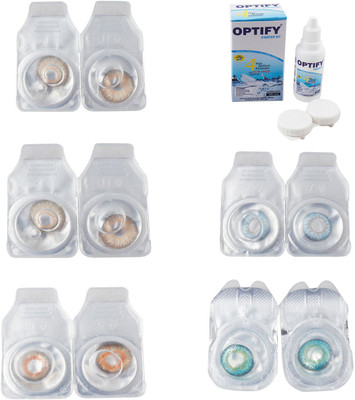 

Optify Combo Pack Monthly Color Contact Lens With Solution Monthly Contact Lens(0, Gold-Hazel-Honey-Sea Blue-Green Turquoise, Pack of 5)