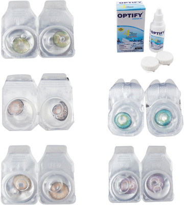 

Optify Combo Pack Monthly Color Contact Lens With Solution Monthly Contact Lens(0, Green-Grey-Hazel-Green Turquoise-Violet, Pack of 5)