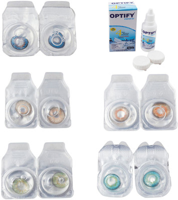 

Optify Combo Pack Monthly Color Contact Lens With Solution Monthly Contact Lens(0, Blue-Gold-Green-Honey-Green Turquoise, Pack of 5)