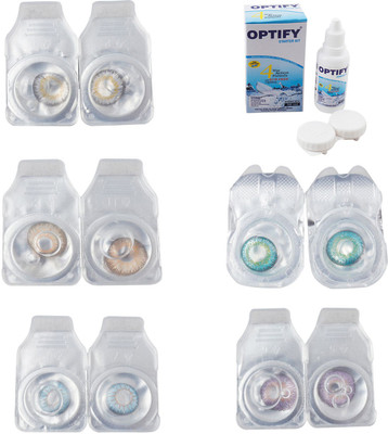 

Optify Combo Pack Monthly Color Contact Lens With Solution Monthly Contact Lens(0, Natural Grey-Hazel-Sea Blue-Green Turquoise-Violet, Pack of 5)
