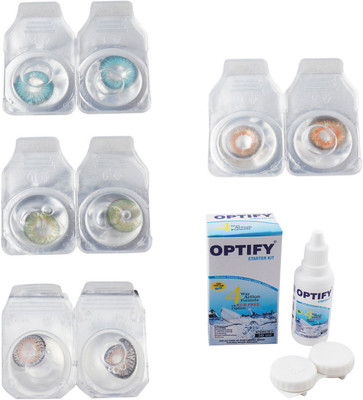 

Optify Combo Pack Monthly Color Contact Lens With Solution Monthly Contact Lens(0, Aqua-Green-Grey-Honey, Pack of 4)