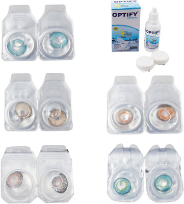 

Optify Combo Pack Monthly Color Contact Lens With Solution Monthly Contact Lens(0, Aqua-Gold-Grey-Honey-Green Turquoise, Pack of 5)