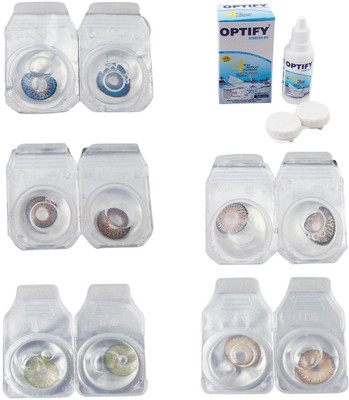 

Optify Combo Pack Monthly Color Contact Lens With Solution Monthly Contact Lens(0, Blue-Brown-Green-Grey-Hazel, Pack of 5)