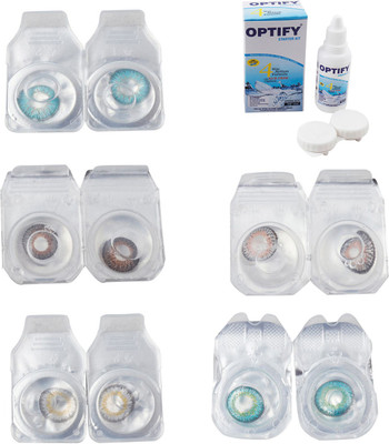 

Optify Combo Pack Monthly Color Contact Lens With Solution Monthly Contact Lens(0, Aqua-Brown-Natural Grey-Grey-Green Turquoise, Pack of 5)