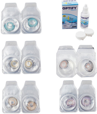 

Optify Combo Pack Monthly Color Contact Lens With Solution Monthly Contact Lens(0, Aqua-Natural Grey-Gold-Grey-Violet, Pack of 5)