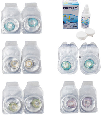 

Optify Combo Pack Monthly Color Contact Lens With Solution Monthly Contact Lens(0, Aqua-Natural Grey-Green-Green Turquoise-Violet, Pack of 5)