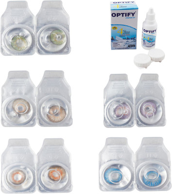 

Optify Combo Pack Monthly Color Contact Lens With Solution Monthly Contact Lens(0, Green-Hazel-Honey-Violet-Blue Topaz, Pack of 5)