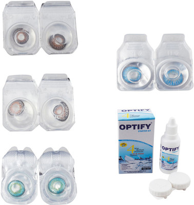 

Optify Combo Pack Monthly Color Contact Lens With Solution Monthly Contact Lens(0, Brown-Grey-Green Turquoise-Blue Topaz, Pack of 4)