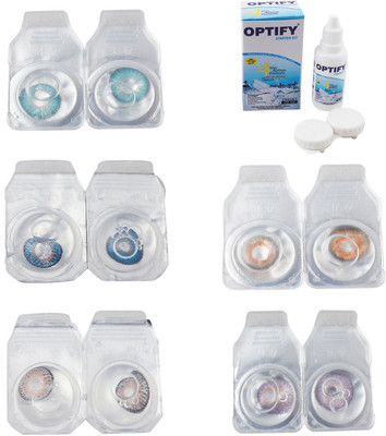 

Optify Combo Pack Monthly Color Contact Lens With Solution Monthly Contact Lens(0, Aqua-Blue-Grey-Honey-Violet, Pack of 5)