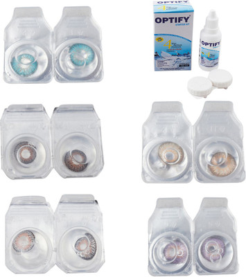 

Optify Combo Pack Monthly Color Contact Lens With Solution Monthly Contact Lens(0, Aqua-Brown-Grey-Hazel-Violet, Pack of 5)