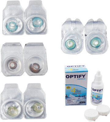 

Optify Combo Pack Monthly Color Contact Lens With Solution Monthly Contact Lens(0, Aqua-Brown-Green-Green Turquoise, Pack of 4)