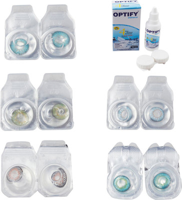 

Optify Combo Pack Monthly Color Contact Lens With Solution Monthly Contact Lens(0, Aqua-Green-Grey-Sea Blue-Green Turquoise, Pack of 5)