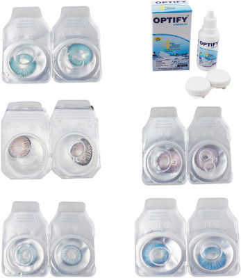 

Optify Combo Pack Monthly Color Contact Lens With Solution Monthly Contact Lens(0, Aqua-Grey-Sea Blue-Violet-Blue Topaz, Pack of 5)