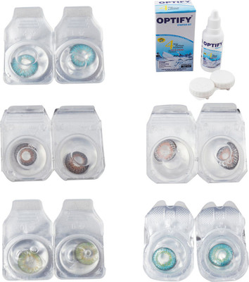 

Optify Combo Pack Monthly Color Contact Lens With Solution Monthly Contact Lens(0, Aqua-Brown-Green-Grey-Green Turquoise, Pack of 5)