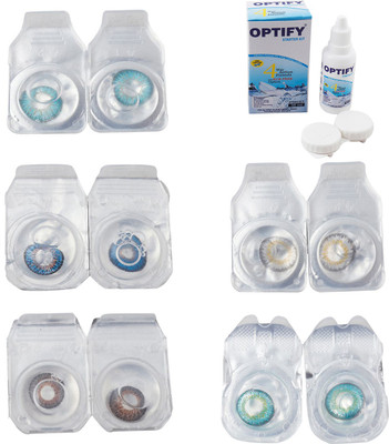 

Optify Combo Pack Monthly Color Contact Lens With Solution Monthly Contact Lens(0, Aqua-Blue-Brown-Natural Grey-Green Turquoise, Pack of 5)