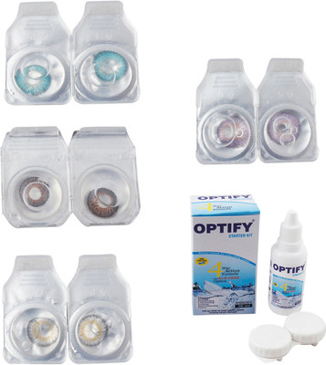 

Optify Combo Pack Monthly Color Contact Lens With Solution Monthly Contact Lens(0, Aqua-Brown-Natural Grey-Violet, Pack of 4)