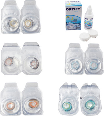 

Optify Combo Pack Monthly Color Contact Lens With Solution Monthly Contact Lens(0, Natural Grey-Grey-Honey-Sea Blue-Green Turquoise, Pack of 5)