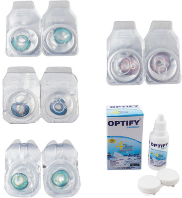 

Optify Combo Pack Monthly Color Contact Lens With Solution Monthly Contact Lens(0, Aqua-Blue-Green Turquoise-Violet, Pack of 4)