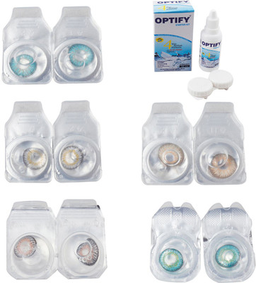 

Optify Combo Pack Monthly Color Contact Lens With Solution Monthly Contact Lens(0, Aqua-Natural Grey-Grey-Hazel-Green Turquoise, Pack of 5)