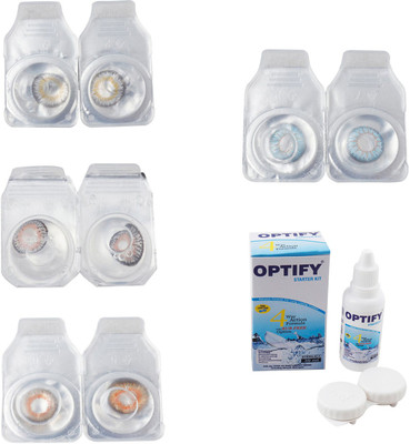 

Optify Combo Pack Monthly Color Contact Lens With Solution Monthly Contact Lens(0, Natural Grey-Grey-Honey-Sea Blue, Pack of 4)