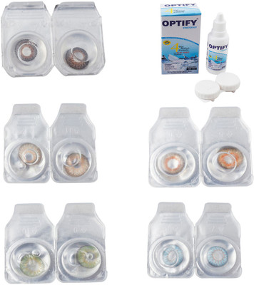 

Optify Combo Pack Monthly Color Contact Lens With Solution Monthly Contact Lens(0, Brown-Gold-Green-Honey-Sea Blue, Pack of 5)