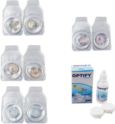 

Optify Combo Pack Monthly Color Contact Lens With Solution Monthly Contact Lens(0, Natural Grey-Hazel-Sea Blue-Violet, Pack of 4)