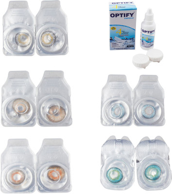 

Optify Combo Pack Monthly Color Contact Lens With Solution Monthly Contact Lens(0, Natural Grey-Hazel-Honey-Sea Blue-Green Turquoise, Pack of 5)