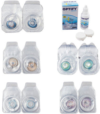 

Optify Combo Pack Monthly Color Contact Lens With Solution Monthly Contact Lens(0, Blue-Gold-Sea Blue-Green Turquoise-Violet, Pack of 5)
