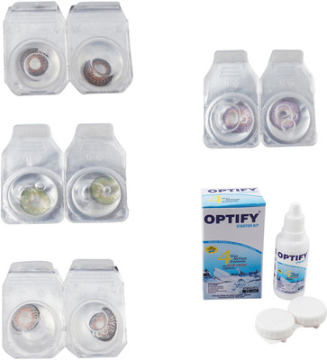 

Optify Combo Pack Monthly Color Contact Lens With Solution Monthly Contact Lens(0, Brown-Green-Grey-Violet, Pack of 4)