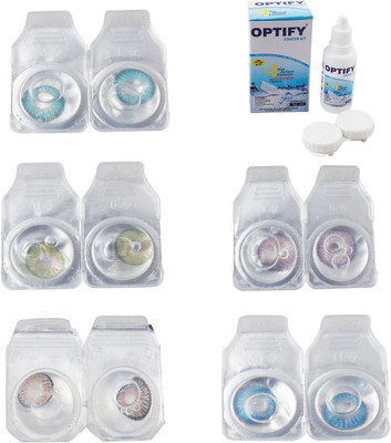 

Optify Combo Pack Monthly Color Contact Lens With Solution Monthly Contact Lens(0, Aqua-Green-Grey-Violet-Blue Topaz, Pack of 5)