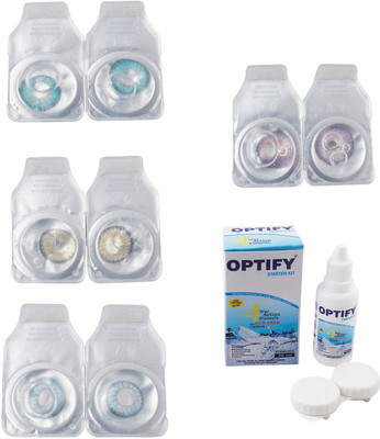 

Optify Combo Pack Monthly Color Contact Lens With Solution Monthly Contact Lens(0, Aqua-Natural Grey-Sea Blue-Violet, Pack of 4)