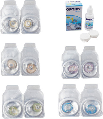 

Optify Combo Pack Monthly Color Contact Lens With Solution Monthly Contact Lens(0, Natural Grey-Gold-Green-Violet-Blue Topaz, Pack of 5)