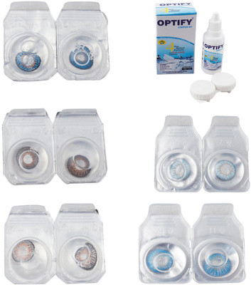 

Optify Combo Pack Monthly Color Contact Lens With Solution Monthly Contact Lens(0, Blue-Brown-Grey-Sea Blue-Blue Topaz, Pack of 5)