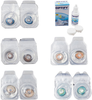 

Optify Combo Pack Monthly Color Contact Lens With Solution Monthly Contact Lens(0, Blue-Brown-Hazel-Honey-Green Turquoise, Pack of 5)