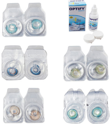 

Optify Combo Pack Monthly Color Contact Lens With Solution Monthly Contact Lens(0, Aqua-Blue-Gold-Green-Green Turquoise, Pack of 5)
