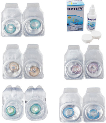 

Optify Combo Pack Monthly Color Contact Lens With Solution Monthly Contact Lens(0, Aqua-Gold-Green Turquoise-Violet-Blue Topaz, Pack of 5)