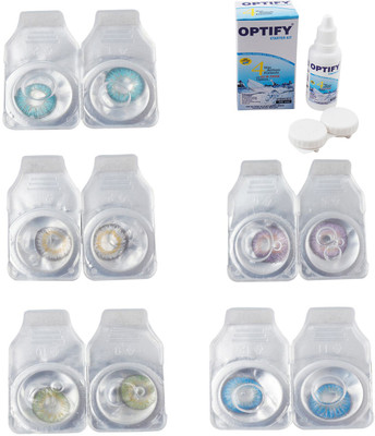 

Optify Combo Pack Monthly Color Contact Lens With Solution Monthly Contact Lens(0, Aqua-Natural Grey-Green-Violet-Blue Topaz, Pack of 5)