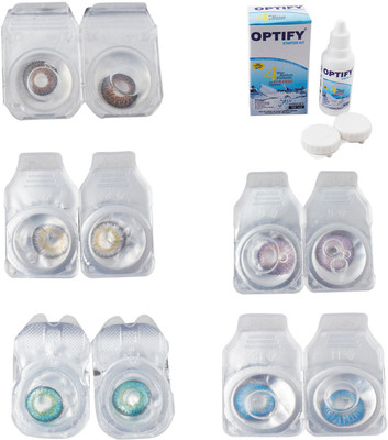 

Optify Combo Pack Monthly Color Contact Lens With Solution Monthly Contact Lens(0, Brown-Natural Grey-Green Turquoise-Violet-Blue Topaz, Pack of 5)