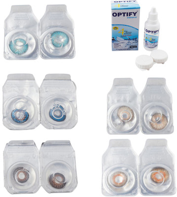 

Optify Combo Pack Monthly Color Contact Lens With Solution Monthly Contact Lens(0, Aqua-Blue-Brown-Gold-Honey, Pack of 5)