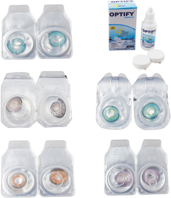 

Optify Combo Pack Monthly Color Contact Lens With Solution Monthly Contact Lens(0, Aqua-Grey-Honey-Green Turquoise-Violet, Pack of 5)
