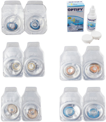 

Optify Combo Pack Monthly Color Contact Lens With Solution Monthly Contact Lens(0, Blue-Natural Grey-Gold-Honey-Blue Topaz, Pack of 5)
