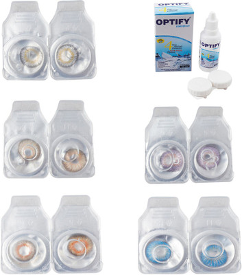 

Optify Combo Pack Monthly Color Contact Lens With Solution Monthly Contact Lens(0, Natural Grey-Gold-Honey-Violet-Blue Topaz, Pack of 5)