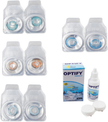 

Optify Combo Pack Monthly Color Contact Lens With Solution Monthly Contact Lens(0, Aqua-Honey-Sea Blue-Blue Topaz, Pack of 4)