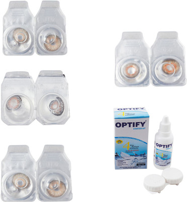 

Optify Combo Pack Monthly Color Contact Lens With Solution Monthly Contact Lens(0, Gold-Grey-Hazel-Honey, Pack of 4)